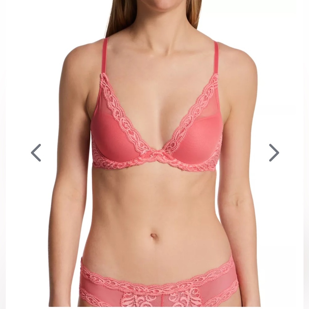 Natori Feathers Plunge T-shirt Bra in Damask Pink 32B